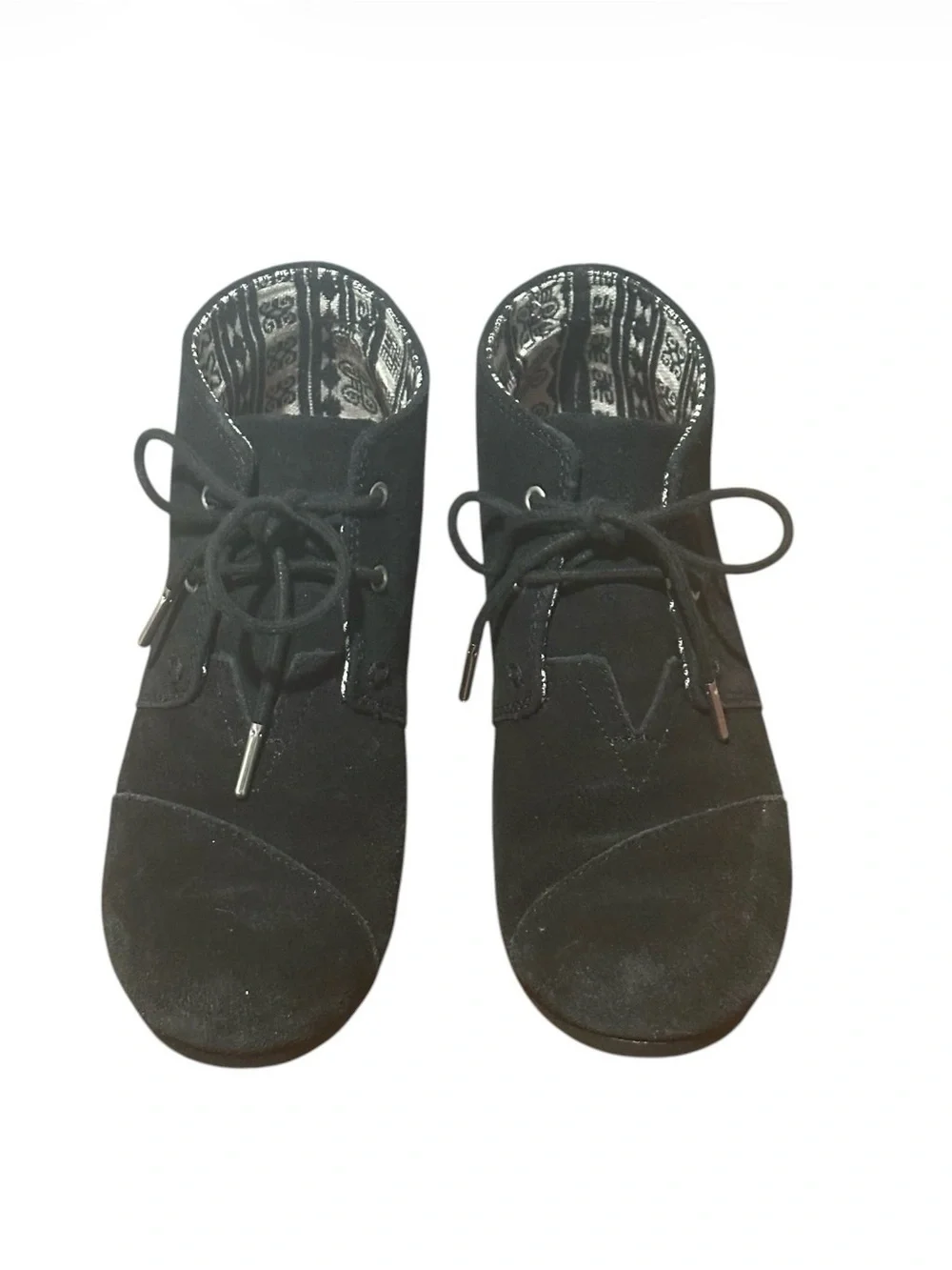Toms Black Lace-Up Wedge Ankle Booties